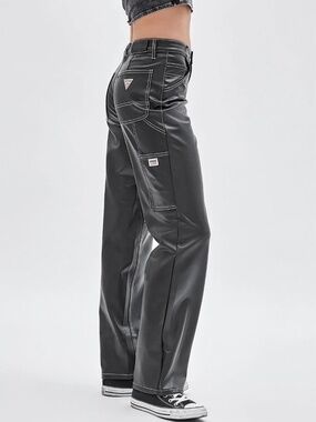 GUESS Original black faux leather carpenter pants, size 28